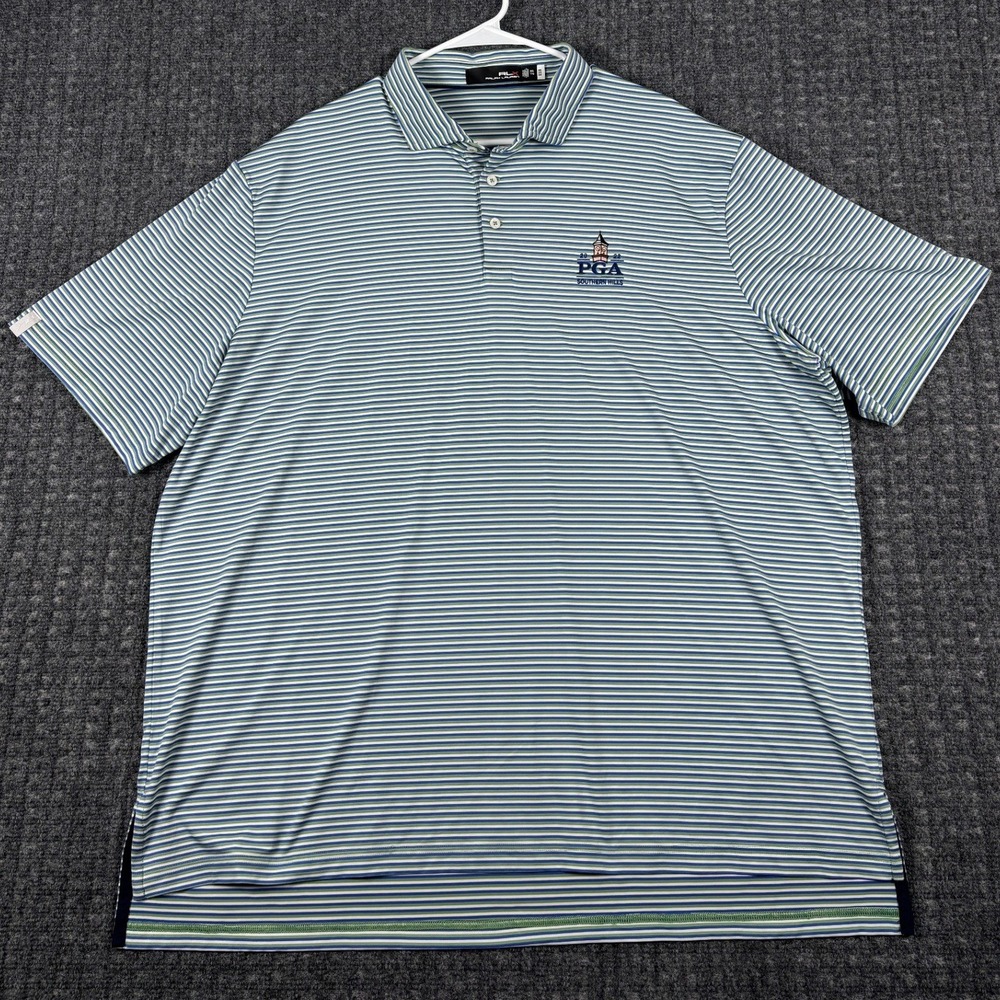 RLX Ralph Lauren 2022 PGA Southern Hills Striped Polo Shirt XXL Blue Green